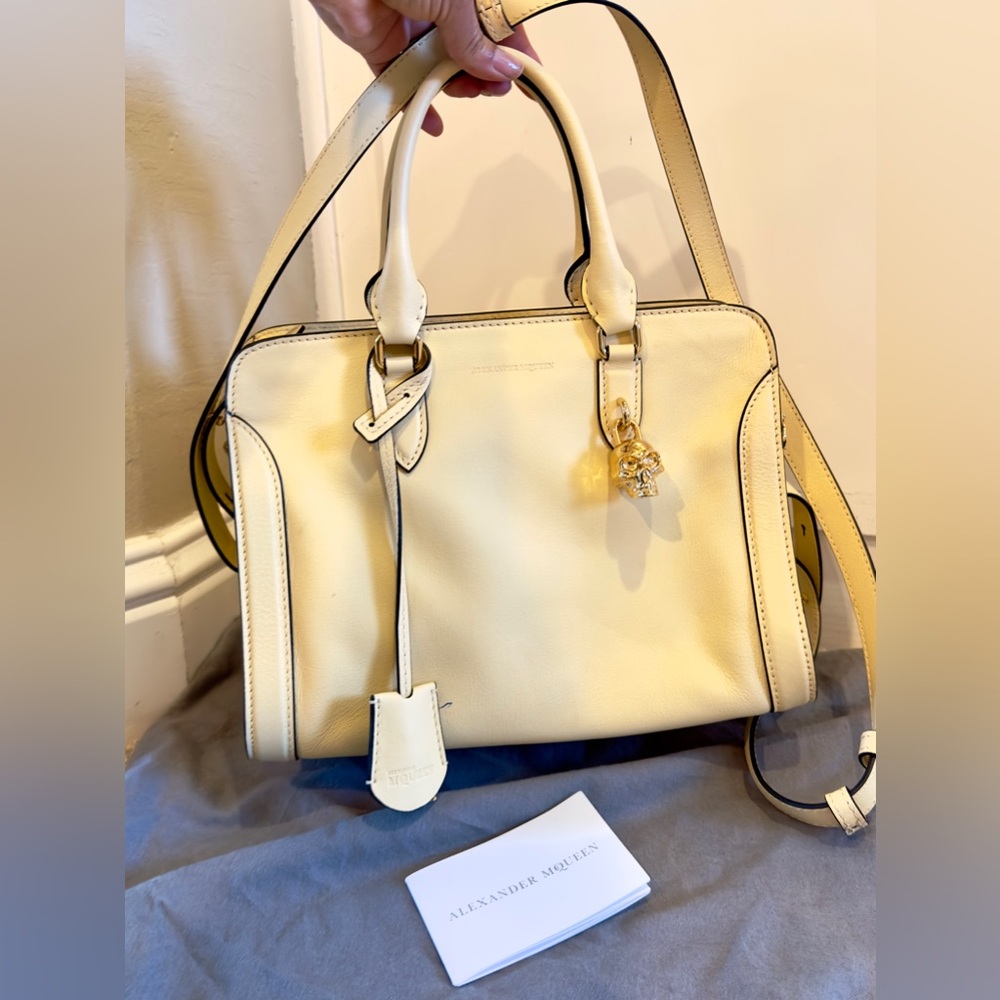 Alexander McQueen pale yellow skull Satchel